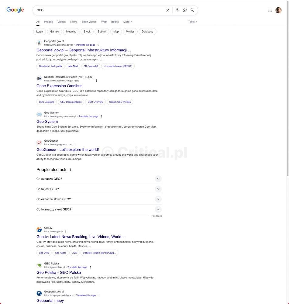 Przykład wyników wyszukiwania Google przed AI Overview